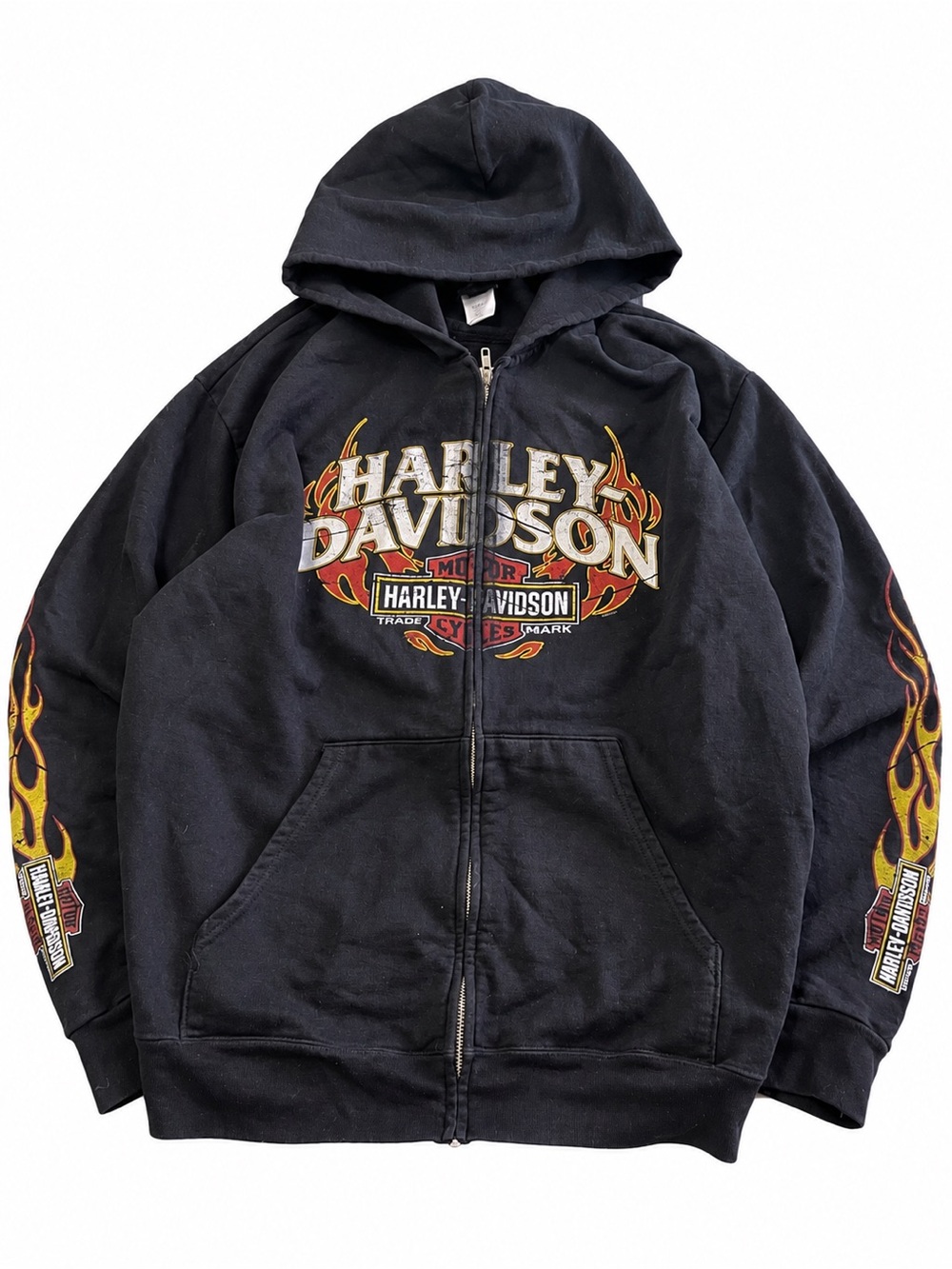 2010s Harley-Davidson Kane’s Calgary Flame Sleeve Full Zip Hoodie Black